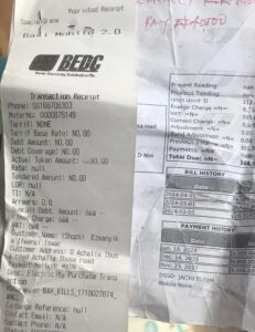 A Nigerian disco electricity bill for a supermarket
