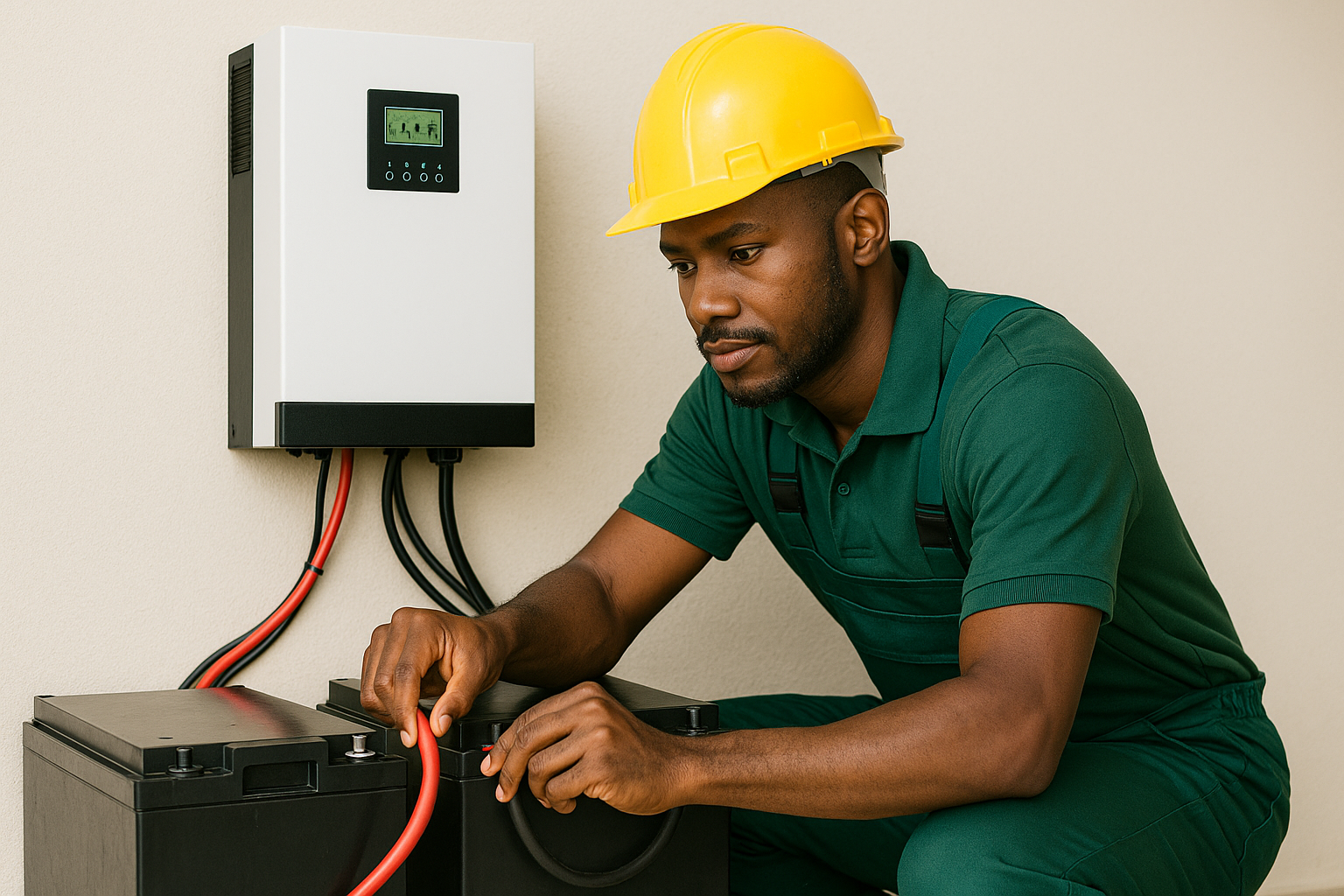 Nigerian electrician installing inverter batteries
