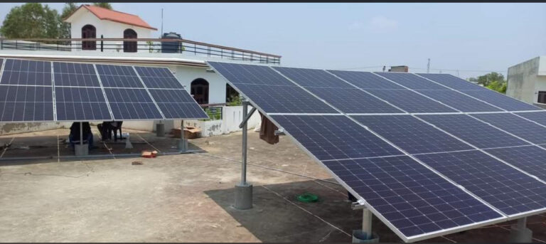Solar panels mounted on the ground