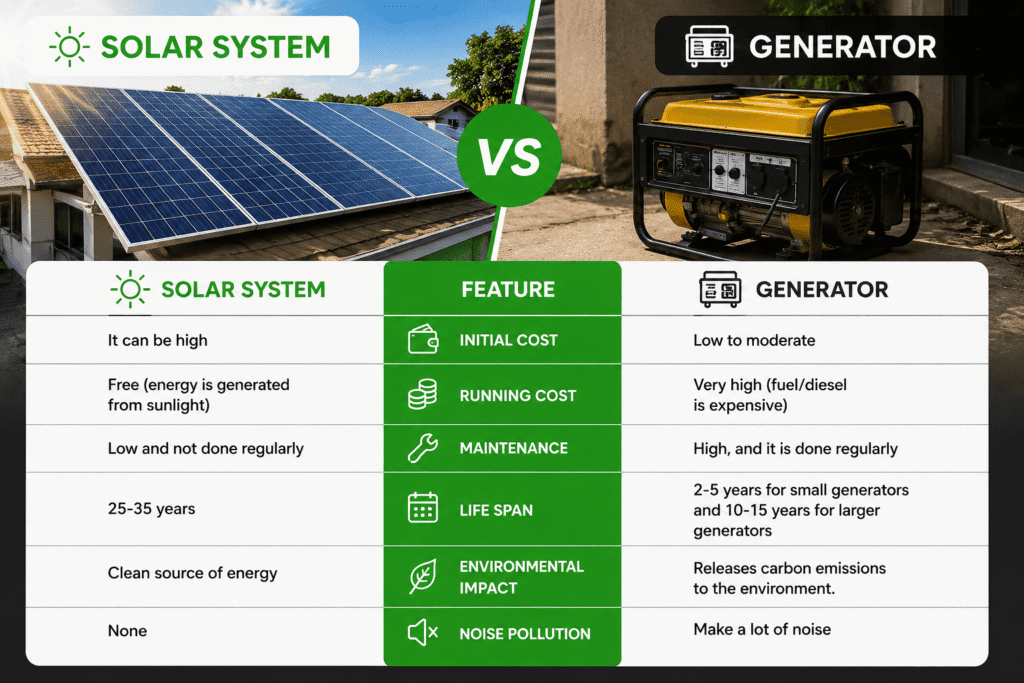 Solar System vs Generator Comparison in Nigeria